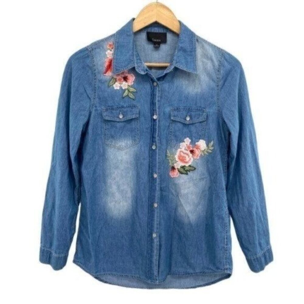 Lumiere Denim Embroidered Pearl Snap Shirt Western Cowgirl - Picture 11 of 11